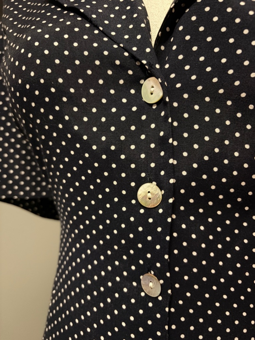 Vintage 90s Sheri Martin Polka Dot Maxi Dress | Navy Button Front Collared Dress - Picture 4 of 10